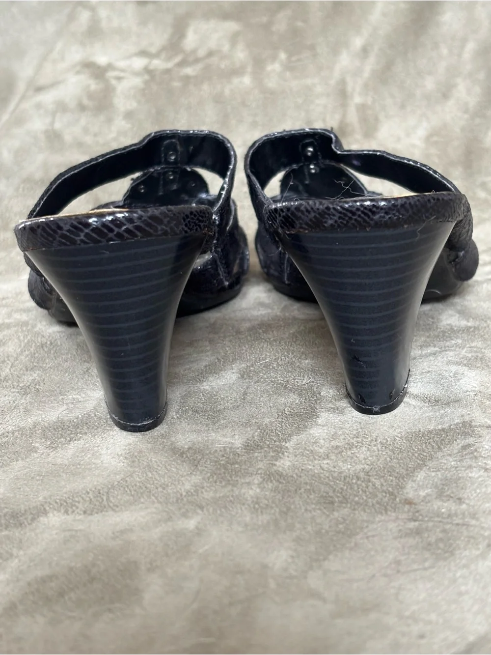 Dana Bachman Black Briony Jeweled Python Kitten Heel Slide Sandals Size 9 1/2 M